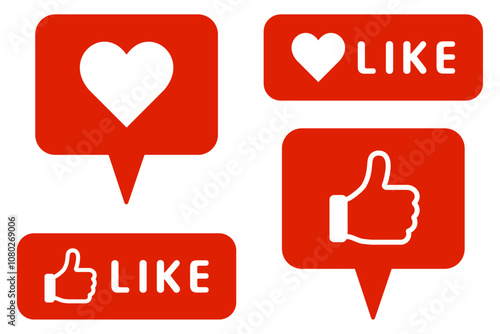 赤色のいいねアイコンイラストセット