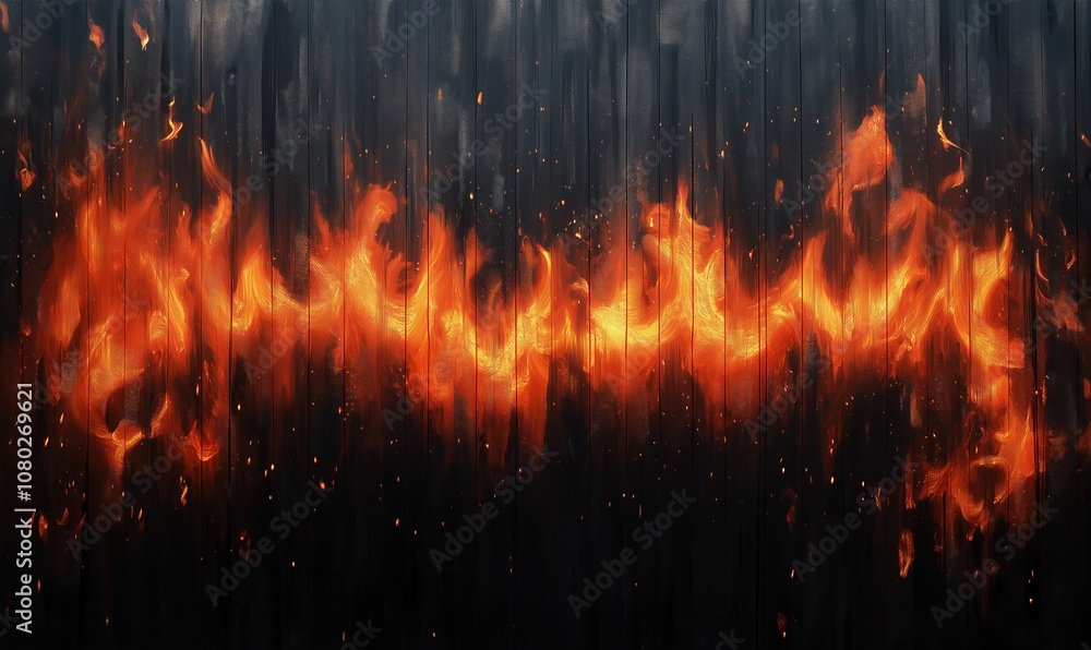Dark black background of burnt wood with still burning flames. Dark black background of burnt wood with still burning flames.