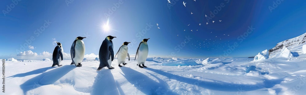 Fototapeta premium Emperor Penguins on a Snowy Landscape in Antarctica