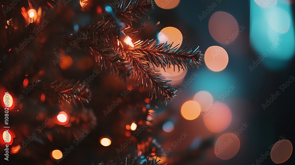 custom made wallpaper toronto digitalA close-up of a pine branch with warm, glowing lights in the background