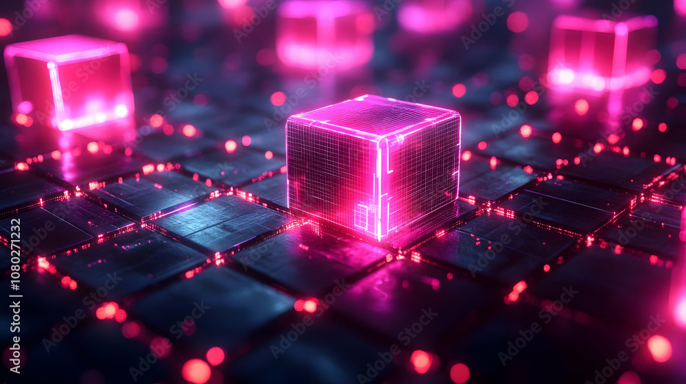 Abstract 3D Background with Glowing Cubes Abstract 3D Background with Glowing Cubes