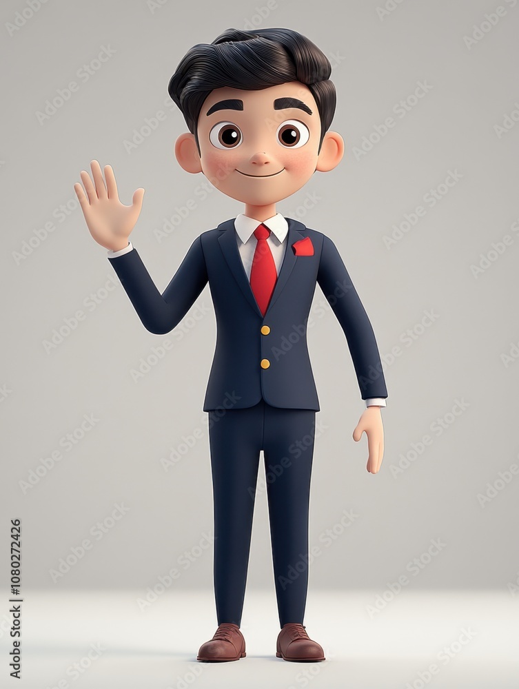 Cartoon man waving in formal suit Cartoon man waving in formal suit
