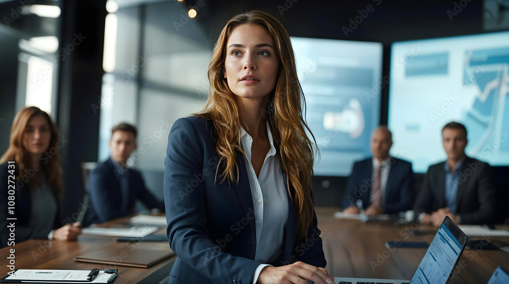 female boss is attentively presenting in the meeting room female boss is attentively presenting in the meeting room