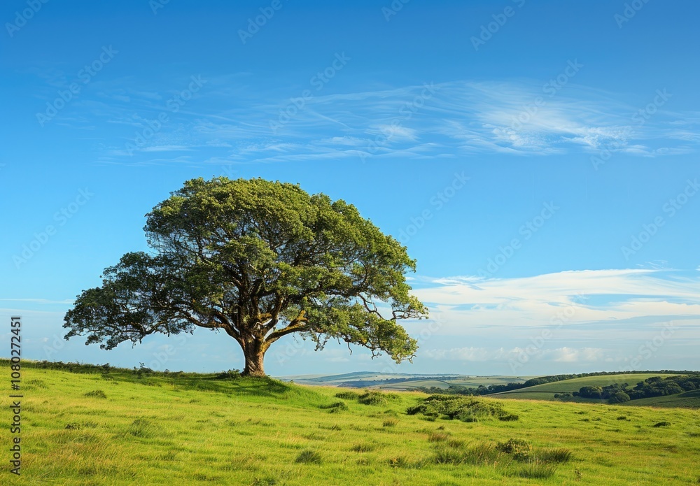 Obraz premium Solitary Tree in a Verdant Field