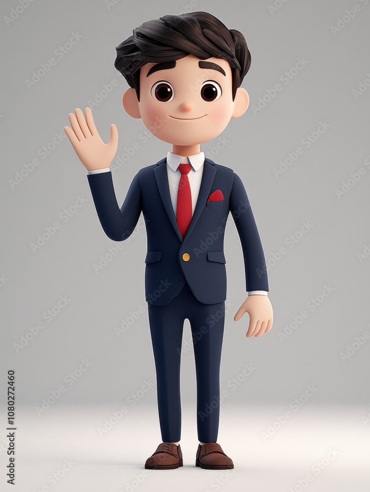 Cartoon man waving in formal suit Cartoon man waving in formal suit