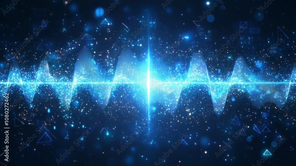 Blue Abstract Sound Waveform with Glowing Core Visual Representation of Music Audio Signal. Blue Abstract Sound Waveform with Glowing Core Visual Representation of Music Audio Signal.