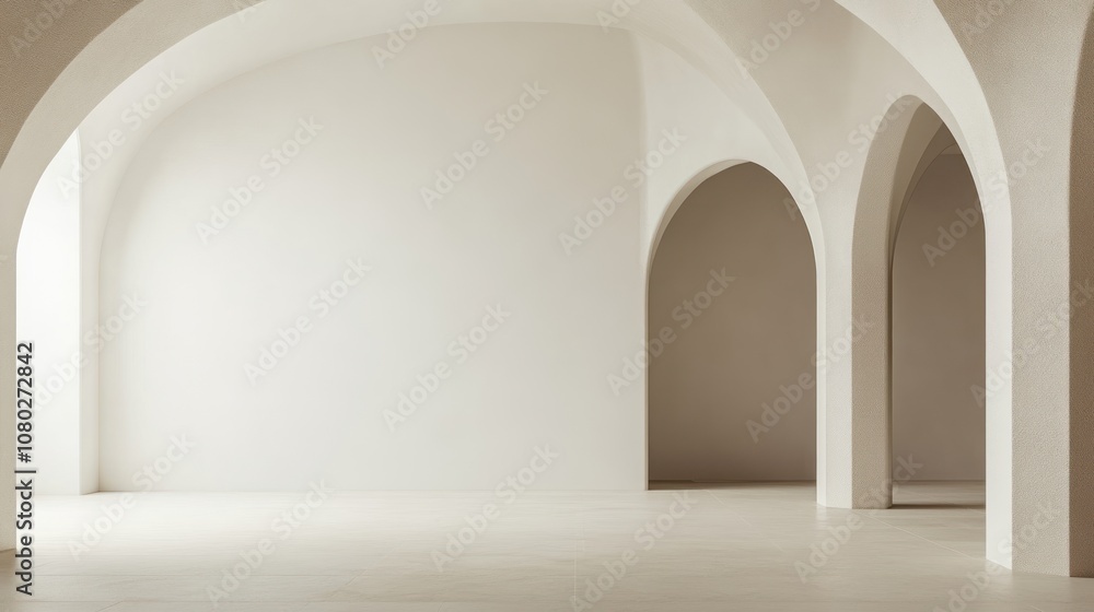 Minimalist interior with arched architecture and neutral tones. Minimalist interior with arched architecture and neutral tones.