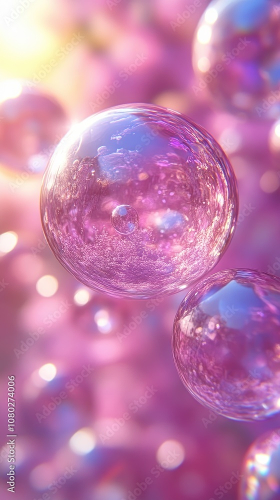 Close-up of shimmering pink bubbles with a dreamy background. Close-up of shimmering pink bubbles with a dreamy background.