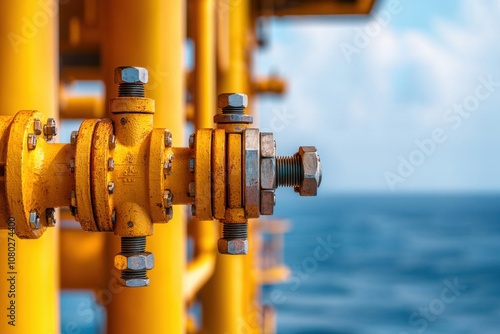 Industrial equipment offshore oil rig close-up shot marine environment focused viewpoint engineering concept