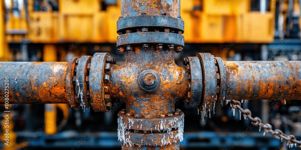 Industrial pipe inspection oil rig close-up rusty environment technical viewpoint maintenance concept Industrial pipe inspection oil rig close-up rusty environment technical viewpoint maintenance concept