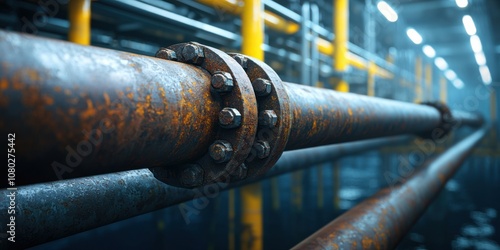 Industrial pipe inspection factory warehouse photography indoor environment close-up view infrastructure integrity