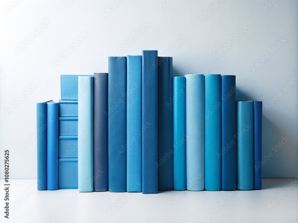 A Set of Elegant Blue Books Displayed on a Minimalist White Background, Perfect for Educational Themes, Literature, and Home Decor Inspiration A Set of Elegant Blue Books Displayed on a Minimalist White Background, Perfect for Educational Themes, Literature, and Home Decor Inspiration