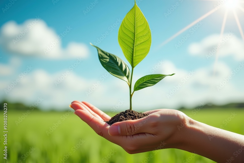 Hand Holding Green Plant Sprout in Soil, Symbolizing Growth and Sustainability, Perfect for Environmental Awareness Campaigns Hand Holding Green Plant Sprout in Soil, Symbolizing Growth and Sustainability, Perfect for Environmental Awareness Campaigns