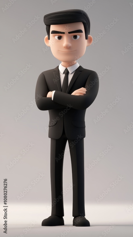 Cartoon Man in Black Suit with Arms Crossed Cartoon Man in Black Suit with Arms Crossed
