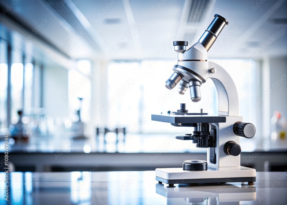 Blurry Microscope Isolated on White Background with Ample Copyspace for Text, Ideal for Scientific and Educational Themes, Laboratory Illustrations, and Research Publications Blurry Microscope Isolated on White Background with Ample Copyspace for Text, Ideal for Scientific and Educational Themes, Laboratory Illustrations, and Research Publications
