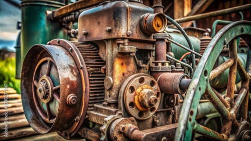 Captivating Architectural Photography of an Old Tractor Starter with Intricate Details and Textures Showcasing the Charm of Vintage Machinery in Natural Light