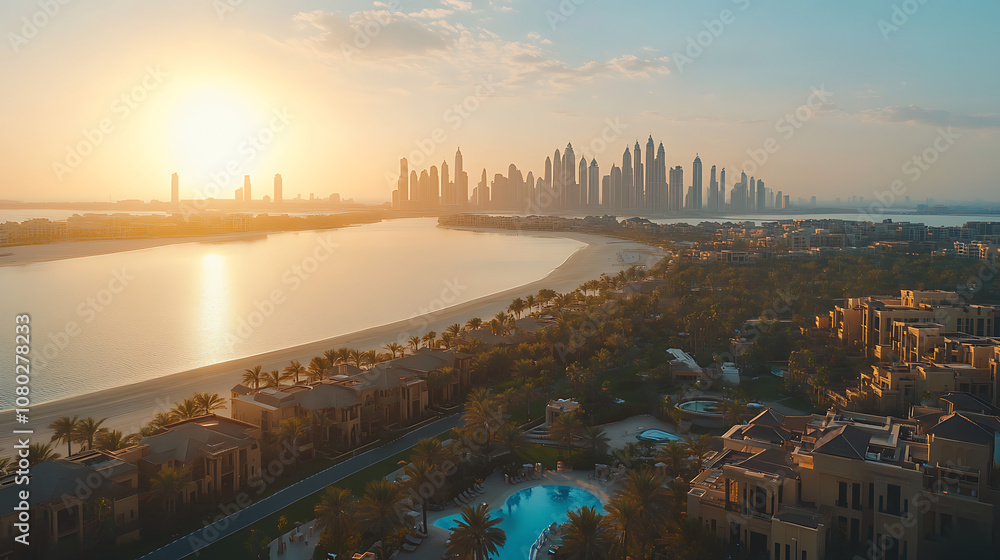 Naklejka premium Dubai Palm Jumeirah island aerial cityscape view picture