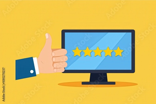 Highly Rated Online Product: Positive Feedback and Five-Star Reviews on Computer Screen