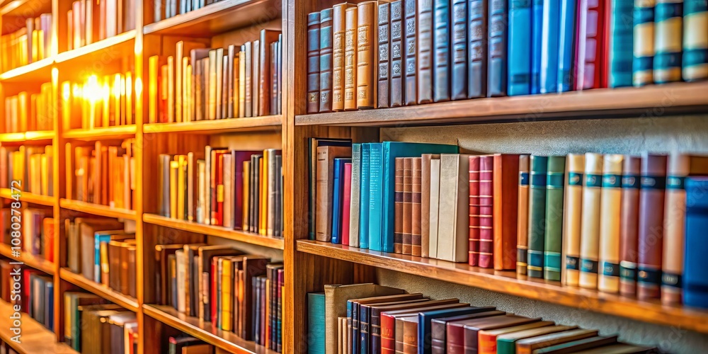 Close-Up of Colorful Books on a Library Shelf Showcasing Education, Learning, and University Study for Generative AI Photography Close-Up of Colorful Books on a Library Shelf Showcasing Education, Learning, and University Study for Generative AI Photography