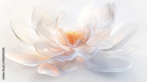 lotus with iridescent petals that appear to be made of light, each petal reflecting various colors and textures,