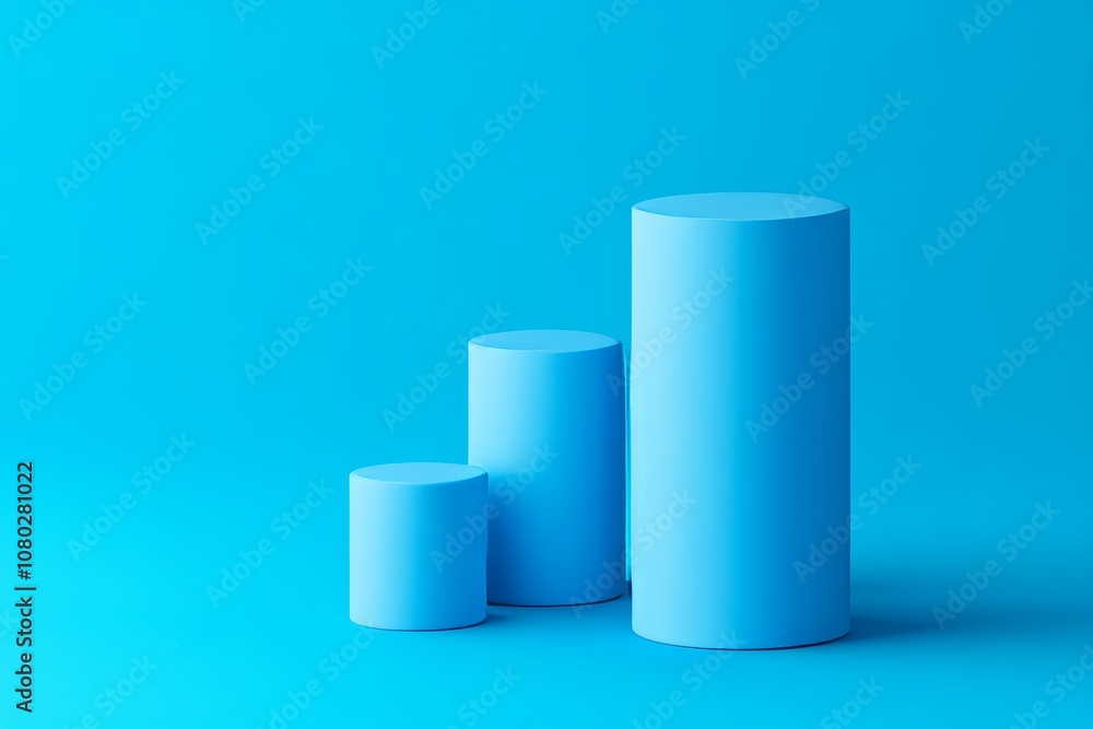 Minimalistic 3d bar graph render with cylindrical elements and blue background for clean aesthetic Minimalistic 3d bar graph render with cylindrical elements and blue background for clean aesthetic