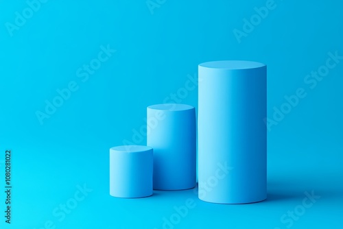 Minimalistic 3d bar graph render with cylindrical elements and blue background for clean aesthetic