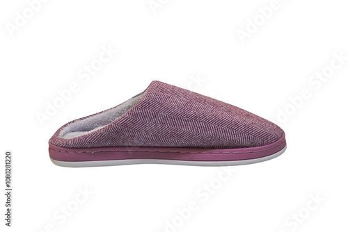 winter slippers isolated, one slipper on a white background, women's indoor slippers