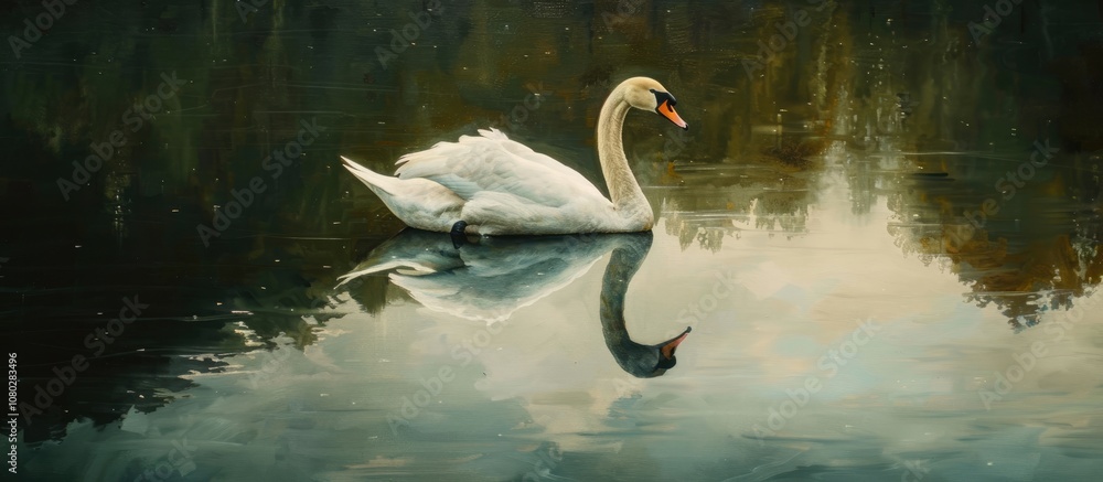 Fototapeta premium A Graceful Swan on a Serene Lake