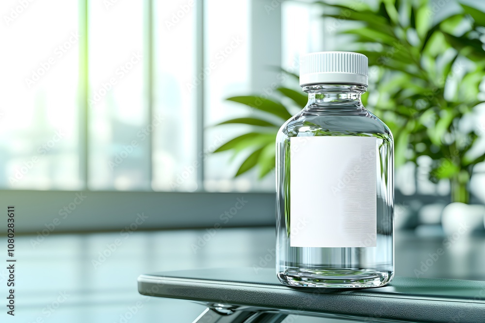 Modern Water Bottle Mockup on Gym Bench Surrounded by Lush Greenery with Bright Natural Light for Fitness and Health Promotion Modern Water Bottle Mockup on Gym Bench Surrounded by Lush Greenery with Bright Natural Light for Fitness and Health Promotion