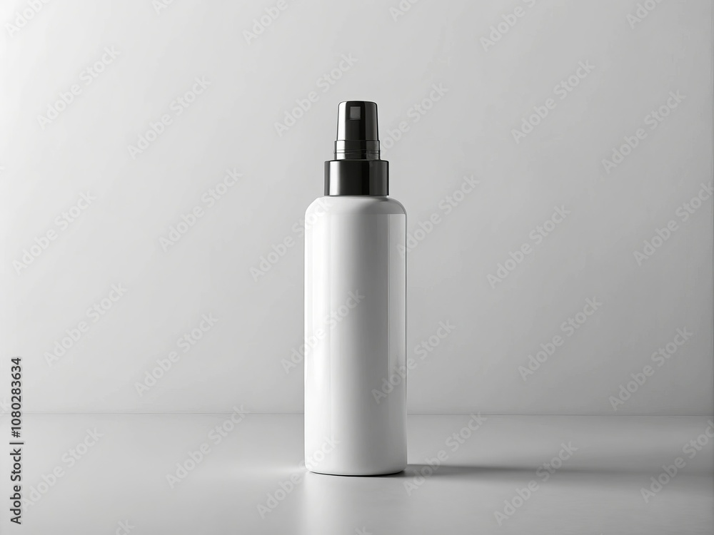 Minimalist White Spray Bottle with Black Cap for Product Mockups and Cleaning Concepts - Ideal for Showcase in Modern Minimalism and Home Organization Minimalist White Spray Bottle with Black Cap for Product Mockups and Cleaning Concepts - Ideal for Showcase in Modern Minimalism and Home Organization