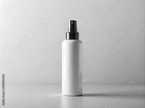 Minimalist White Spray Bottle with Black Cap for Product Mockups and Cleaning Concepts - Ideal for Showcase in Modern Minimalism and Home Organization