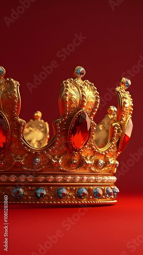 Ornate Gold Crown with Red and Blue Gemstones