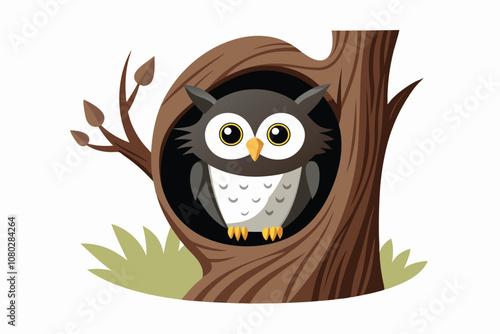 cute owl hid in a hollow tree G.eps