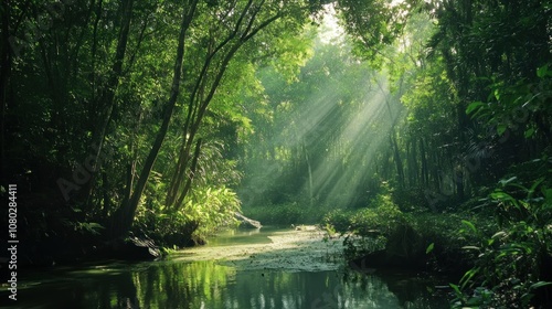 Sunlight Filtering Through a Lush Forest