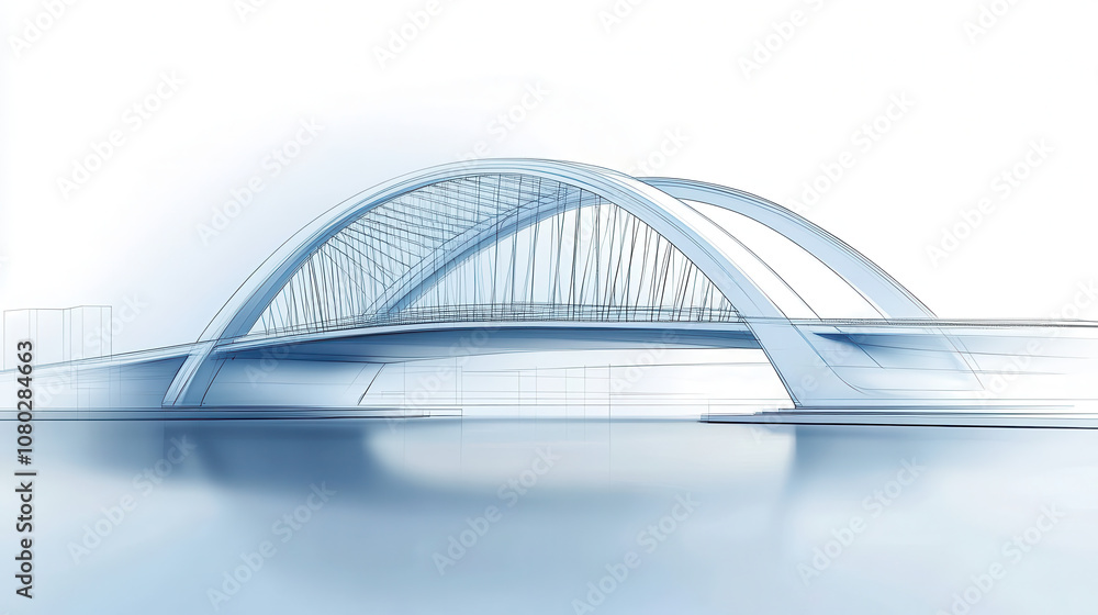 Obraz premium Futuristic bridge design with elegant arches and sleek lines, showcasing architectural innovation and modern engineering. serene water reflects structure beautifully