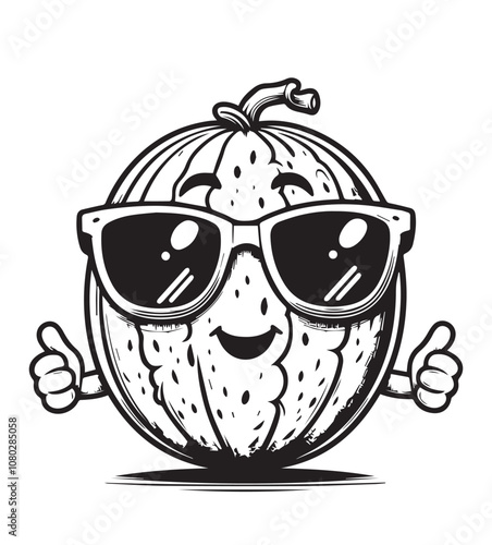 Coloring page education kid melon wearing glasses