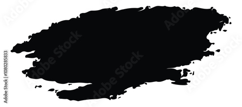 Hand drawn black sticker label. Black stroke of paint isolated on white background. Black paint, ink brush strokes, brushes, lines, boxes, frames, grunge badge brush. Abstract black paintbrush