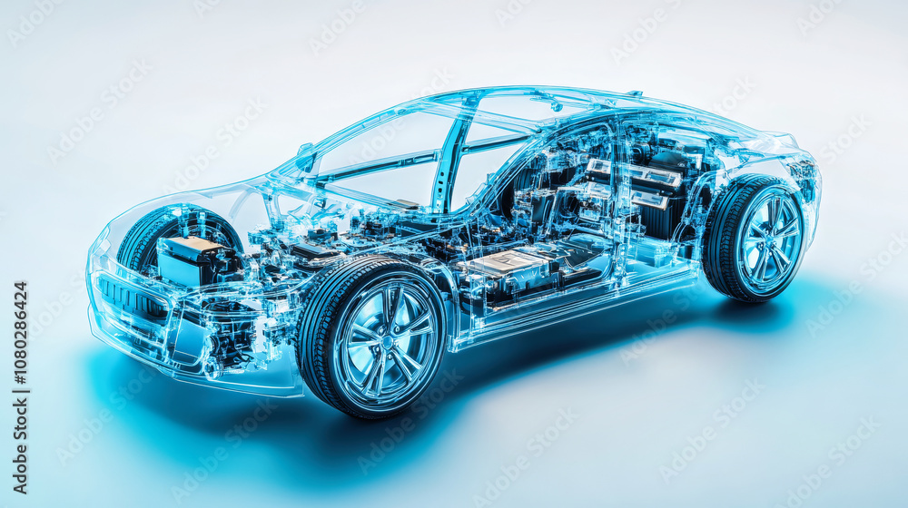 Digital rendering of a transparent high tech electric car Digital rendering of a transparent high tech electric car