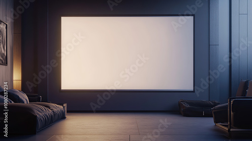 Modern Cinema Room with Large Blank Screen