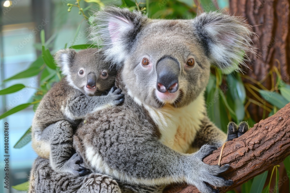 Fototapeta premium Mother Koala Carrying her Joey