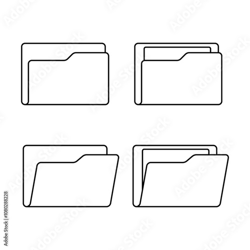 File folder set, symbol of office document, opened and closed folders.