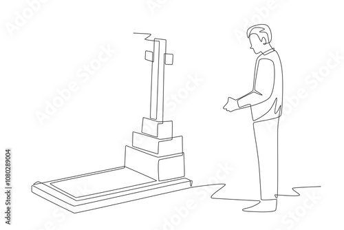 Men make pilgrimage to graves. Funeral concept one-line drawing