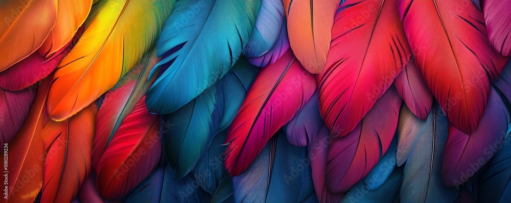 Obraz premium Bright, colorful feathers in fluo designs.