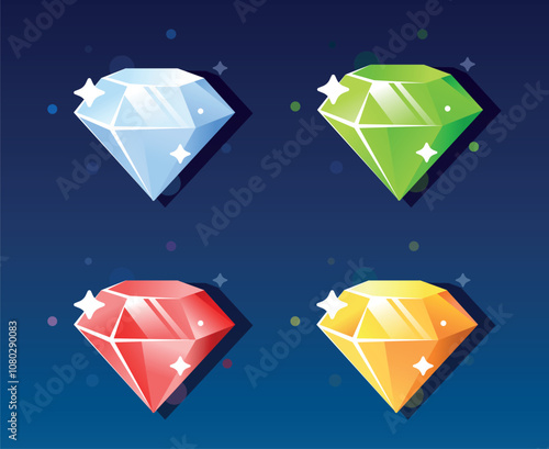 A set of four precious crystals (blue, green, red, yellow), each of which emits its own special energy