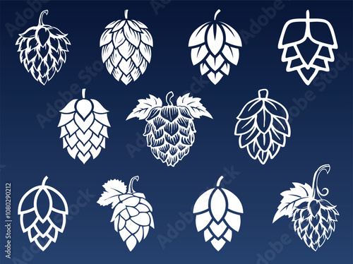 Hop Icons for Logos. Silhouettes of hops for use in logos, particularly for the beer industry