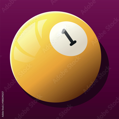 Billiard ball #1. A yellow ball with the number one, which symbolizes the beginning of the game and accuracy in billiards
