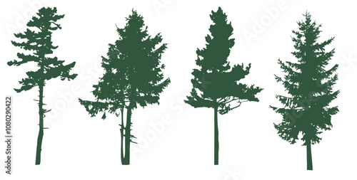 Silhouettes of pine trees. An image of conifers in green, symbolizing nature