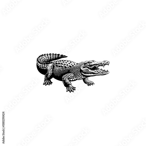 Crocodile silhouette vector alligator silhouettes vector black and white illustration of Crocodile silhouettes Alligator Drawn Illustration A black crocodile alligator on a white background