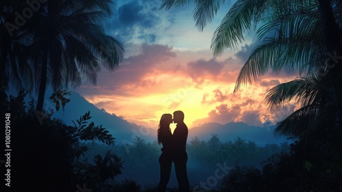 closeup couple kissing on tropical beach background. ai generated