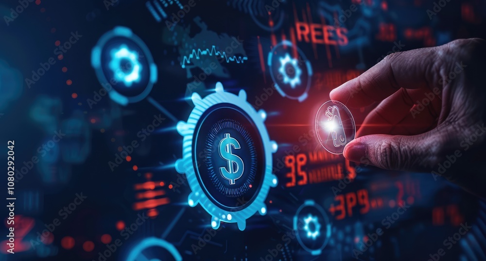Obraz premium Hand Holding a Digital Coin with a Dollar Sign